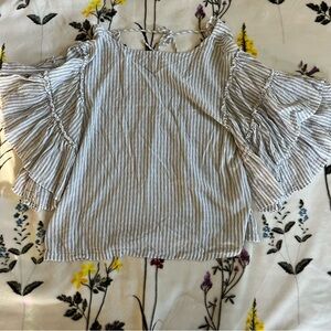 Chelsea & Theodore Blue Striped Blouse with Ruffle Sleeves